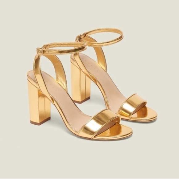 Sandro Shoes - Sandro metallic gold leather Adrianne block heel sandals - size 6 (36)